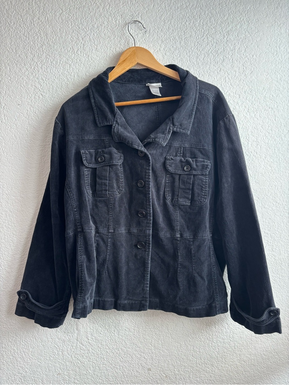 Y2K Fashion Bug Women’s Black Corduroy Jacket Button Front Utility Plus Size